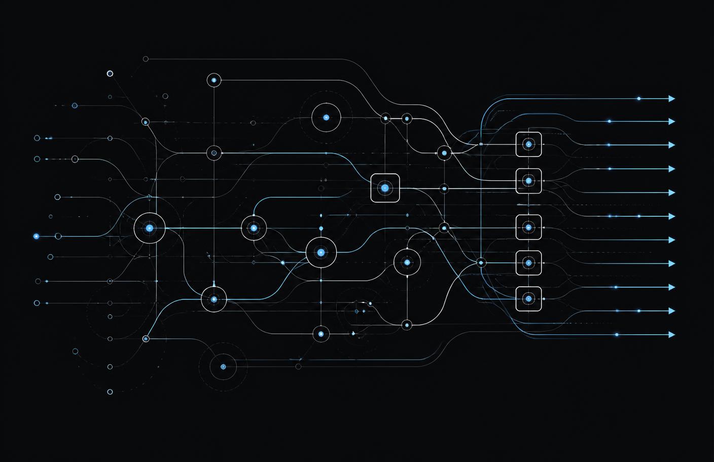 Abstract schematic of work routed through automated steps